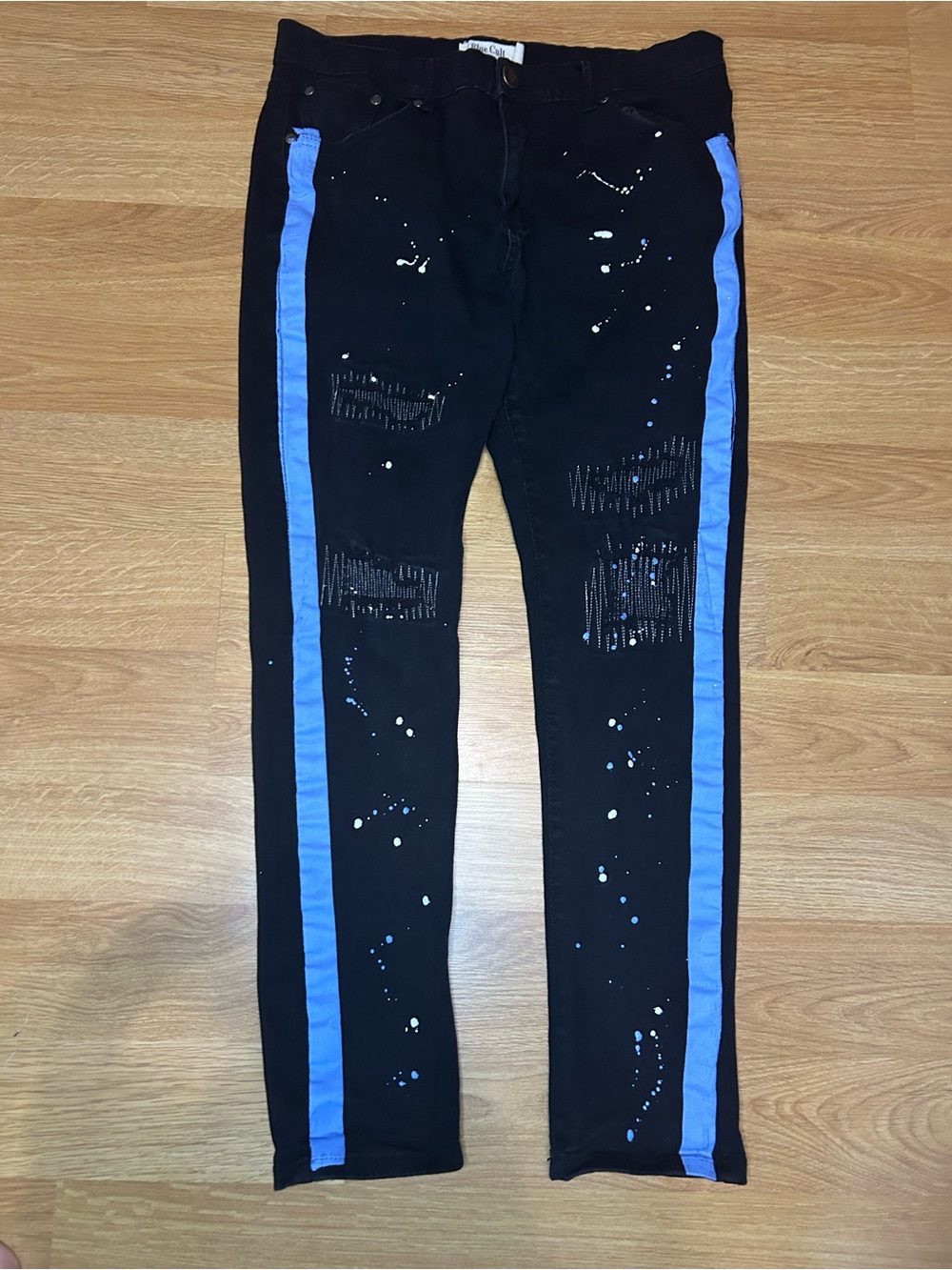 Blue Cult Men's Black Skinny Jeans with Blue Side Stripe